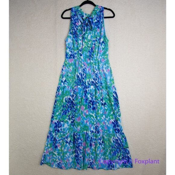 New! SAM EDELMAN Brushstroke Print‎ Mock Neck Dress - Blue Multi, size 2 - Picture 8 of 16